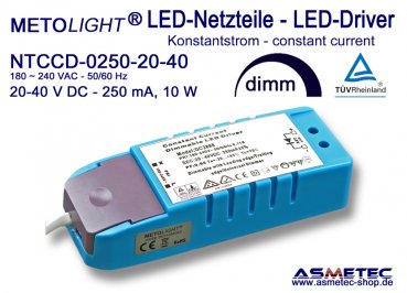 LED Treiber NTCCD 0250-20-40, 250 mA, 20-40 VDC, Konstantstrom, 10 Watt, dimmbar