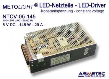 LED Netzteil  5 VDC, 145 Watt, 29 A, open  frame, IP20