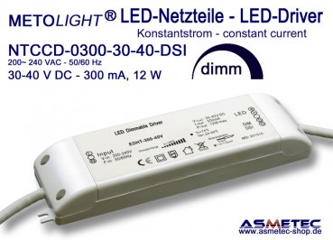 LED Treiber NTCCD 0300-30-40, 300 mA, 30-40 VDC, Konstantstrom, 12 Watt, dimmbar, DSI