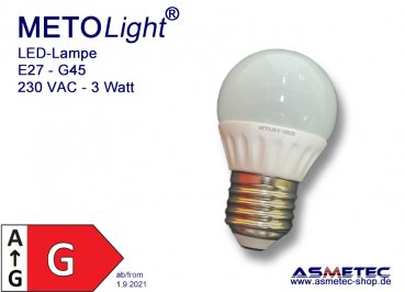 LED-Lampe E27 - G45, 3W, 250 lm, Keramik, Mattglas