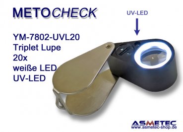 METOCHECK-YM7802-UV-LED, 20fach aplanat Triplet-Lupe mit UV-LED