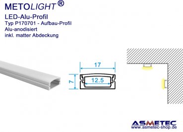 LED-Aluminium Profile P170701, anodised, 2 m long, on wall