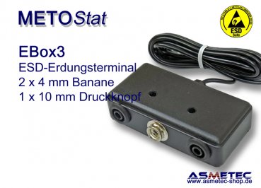 Metostat ESD grounding terminal EBOX3, 2 x 4 mm banana socket - www.asmetec-shop.de
