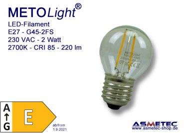 METOLIGHT LED-Filament-Lampe, 2 Watt, LED-Fadenlampe- www.asmetec-shop.de