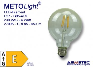LED-Filament, E27, Globe 95, 4 Watt