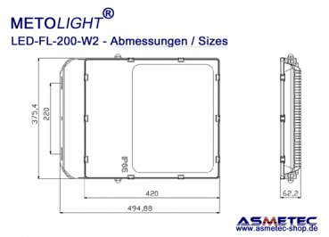 METOLIGHT LED Flutstrahler FL-200-W2, 200 Watt, 28000 lm, IP65 - www.asmetec-shop.de