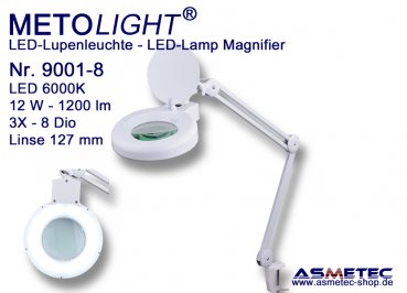 METOLIGHT LED Lamp Magnifier 9001-8, 3x, 12 Watt, 1200 lm