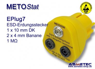 Metostat Grounding Plug EPlug7, 1 x 10 mm snap, 2 x banana socket - www.asmetec-shop.de