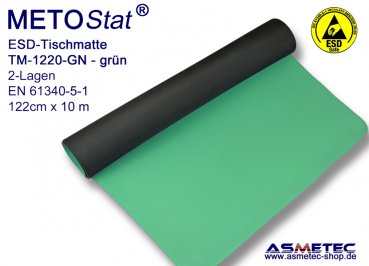 ESD-Tischmatte TM-1220-GN, grün,  Rollenware 122 cm breit, 10 m lang