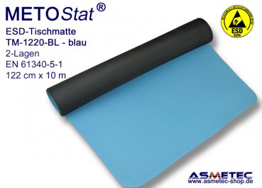 ESD-Tischmatte TM-1220-BL, blau,  Rollenware 122 cm breit, 10 m lang