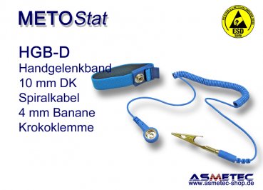 ESD-Handgelenkband HGB-D04-Set, elastisch, 4mm Druckknopf, Spiralkabel