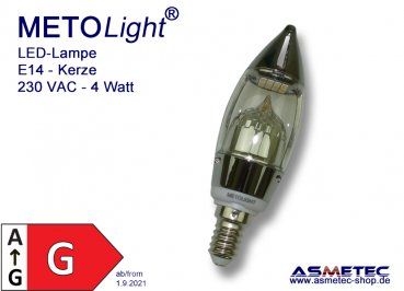 METOLIGHT LED-Kerze-MLQ68S, E14, 4 Watt, Spiegelkopf- www.asmetec-shop.de