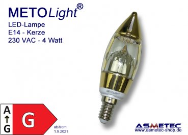 METOLIGHT LED-Kerze-MLQ68S, E14, 4 Watt, Spiegelkopf- www.asmetec-shop.de