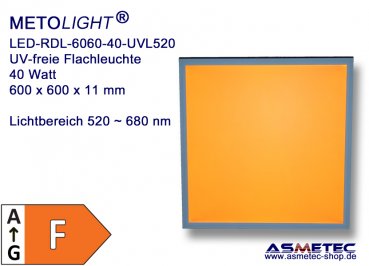 LED-Gelbraum Rasterdeckenleuchte RDL-UVL-520-6060-40, 40 Watt, 520 nm