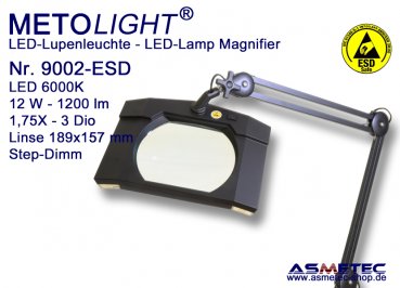 METOLIGHT LED-Lupenleuchte 9002-ESD, 1,75fach, 12 Watt, 1200 lm