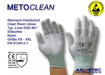 METOCLEAN Clean room gloves "Liner-ESD-NC", size L