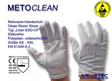 METOCLEAN Clean room gloves "Liner-ESD-CF", size L