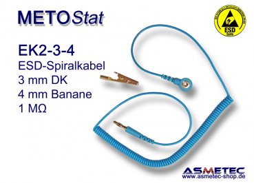 METOSTAT ESD-coil-cord-EK2, 1x 3 mm snap, 1 x banana - www.asmetec-shop.de