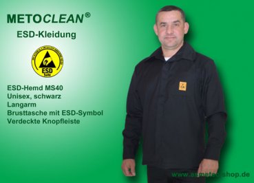 Metoclean ESD-Hemd MS40L-SW-XS, Langarm, schwarz, Größe XS