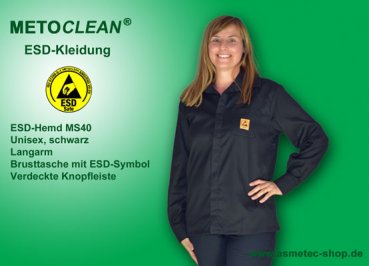 METOCLEAN ESD-Shirt MS40L-SW, black - www.asmetec-shop.de