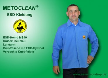 Metoclean ESD-Hemd MS40L-LB-S, Langarm, hellblau, Größe S