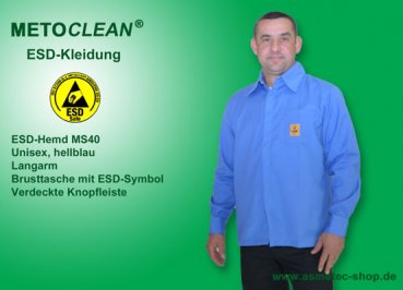 METOCLEAN ESD-Shirt MS40L-LB, light blue - www.asmetec-shop.de