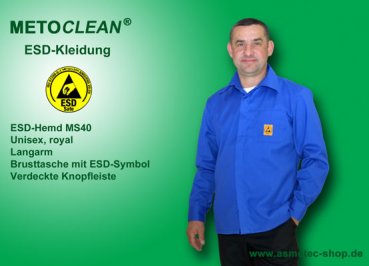 Metoclean ESD-Shirt MS40L-RB-XXL, long sleeves, royal blue, size XXL