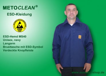 Metoclean ESD-Shirt MS40L-NB-XXL, long sleeves, navy blue, size XXL