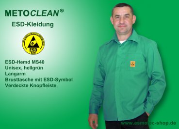 METOCLEAN ESD-Shirt MS40L-GN, light green - www.asmetec-shop.de