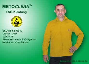 Metoclean ESD-Shirt MS40L-GE-S, long sleeves, yellow, size S