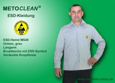 METOCLEAN ESD-Shirt MS40L-GR, grey - www.asmetec-shop.de