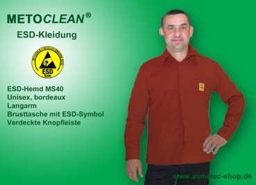 Metoclean ESD-Hemd MS40L-DR-XXL, Langarm, bordeaux, Größe XXL