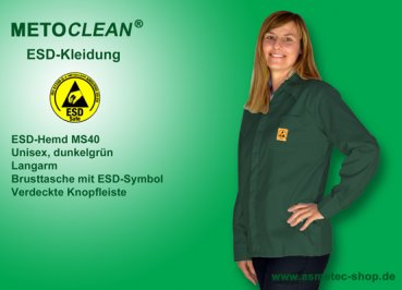 METOCLEAN ESD-Shirt MS40L-DG, dark green - www.asmetec-shop.de
