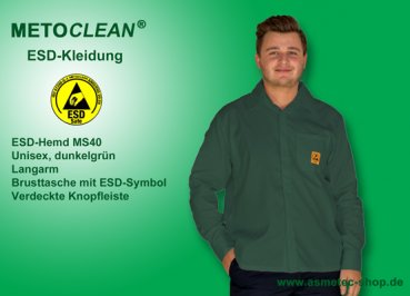 Metoclean ESD-Shirt MS40L-DG-XXL, long sleeves, dark green, size XXL