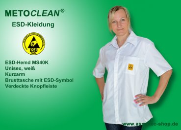 METOCLEAN ESD-Shirt MS40K-WS, white, short sleeves - www.asmetec-shop.de