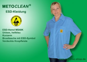 METOCLEAN ESD-Shirt MS40K-LB, light blue, short sleeves - www.asmetec-shop.de