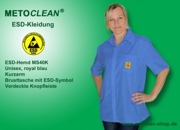 METOCLEAN ESD-Shirt MS40K-RB, royal blue, short sleeves - www.asmetec-shop.de