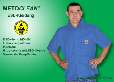 Metoclean ESD-Hemd MS40K-RB-L, Kurzarm, royal blau, Größe L