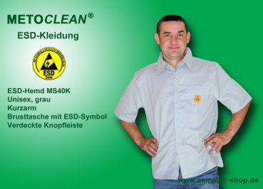 Metoclean ESD-Shirt MS40K-GR-XL, short sleeves, grey, size XL