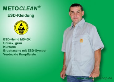 METOCLEAN ESD-Shirt MS40K-GR, grau, short sleeves - www.asmetec-shop.de