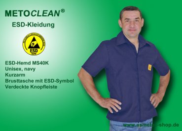 Metoclean ESD-Shirt MS40K-NB-XL, short sleeves, navy blue, size XL