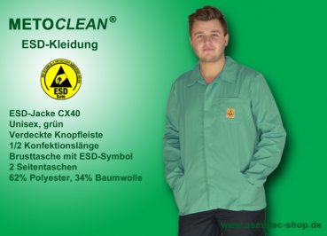 METOCLEAN ESD-Jacket CX40-GN, green - www.asmetec-shop.de