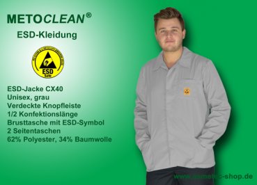 Metoclean ESD-Jacket CX40-GR-S, grey, size S