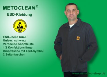 METOCLEAN ESD-Jacket CX40-SW, black - www.asmetec-shop.de