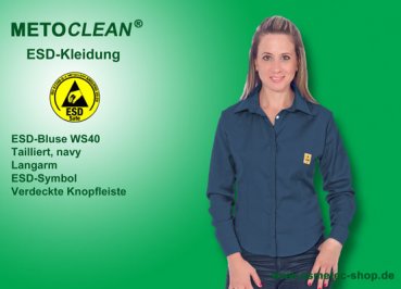 Metoclean ESD-Women's Shirt WS40-NB-M, navy, size M