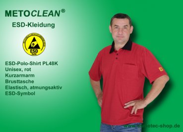 Metoclean ESD-Poloshirt PL48K-DR-XXL, short sleeves, dark red, size XXL