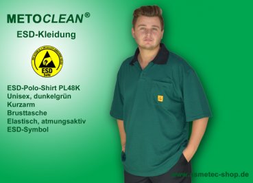 Metoclean ESD-Poloshirt PL48K-DG-M, Kurzarm, dunkelgrün, Größe M