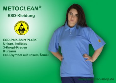 Metoclean ESD-Poloshirt PL48K-LB-M, Kurzarm, hellblau, Größe M