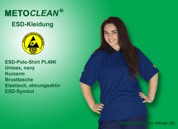 Metoclean ESD-Poloshirt PL48K-NB-XL, Kurzarm, navy blau, Größe XL