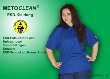 METOCLEAN ESD-Polo-Shirt PL48K-RB, royal blue, short sleeves, unisex - www.asmetec-shop.de